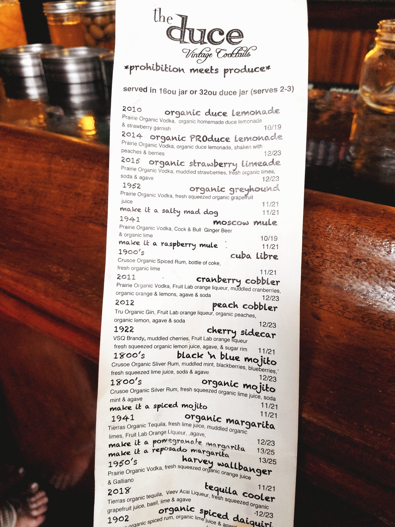The Duce drink menu