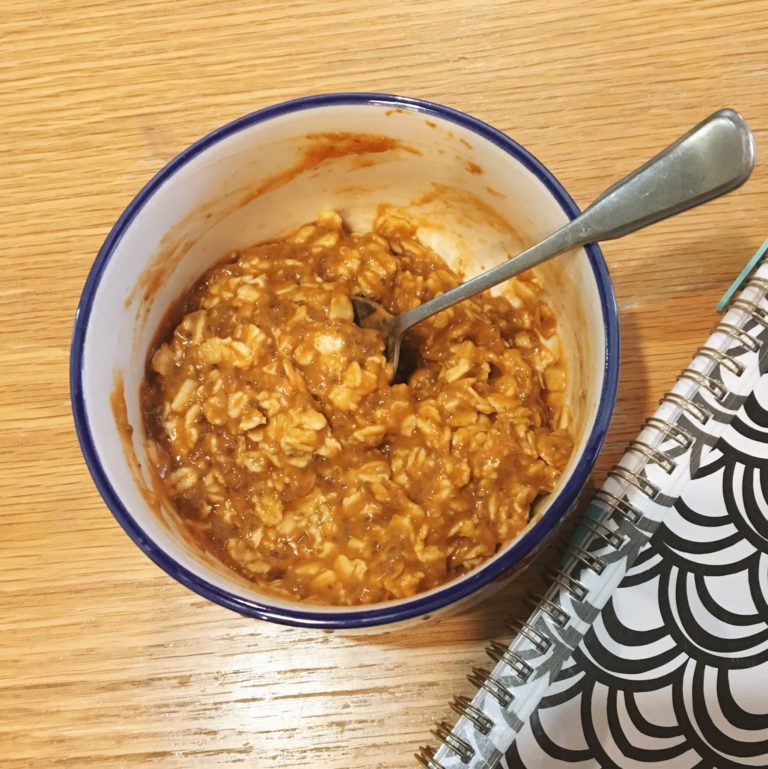 Pumpkin butter overnight oats.