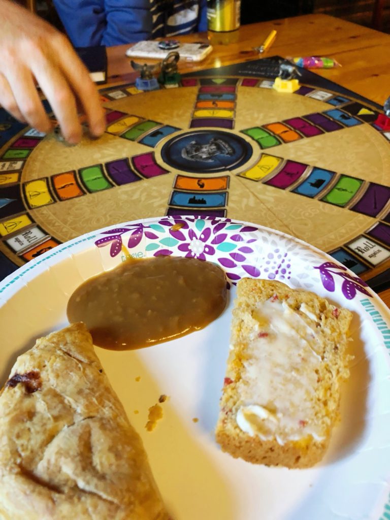 Harry Potter dinner with the Harry Potter Trivial Pursuit board