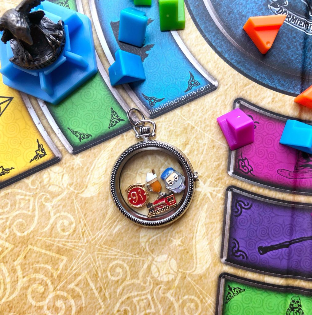 Origami Owl locket with Dumbledore and a butterbeer greeting the Hogwarts Express