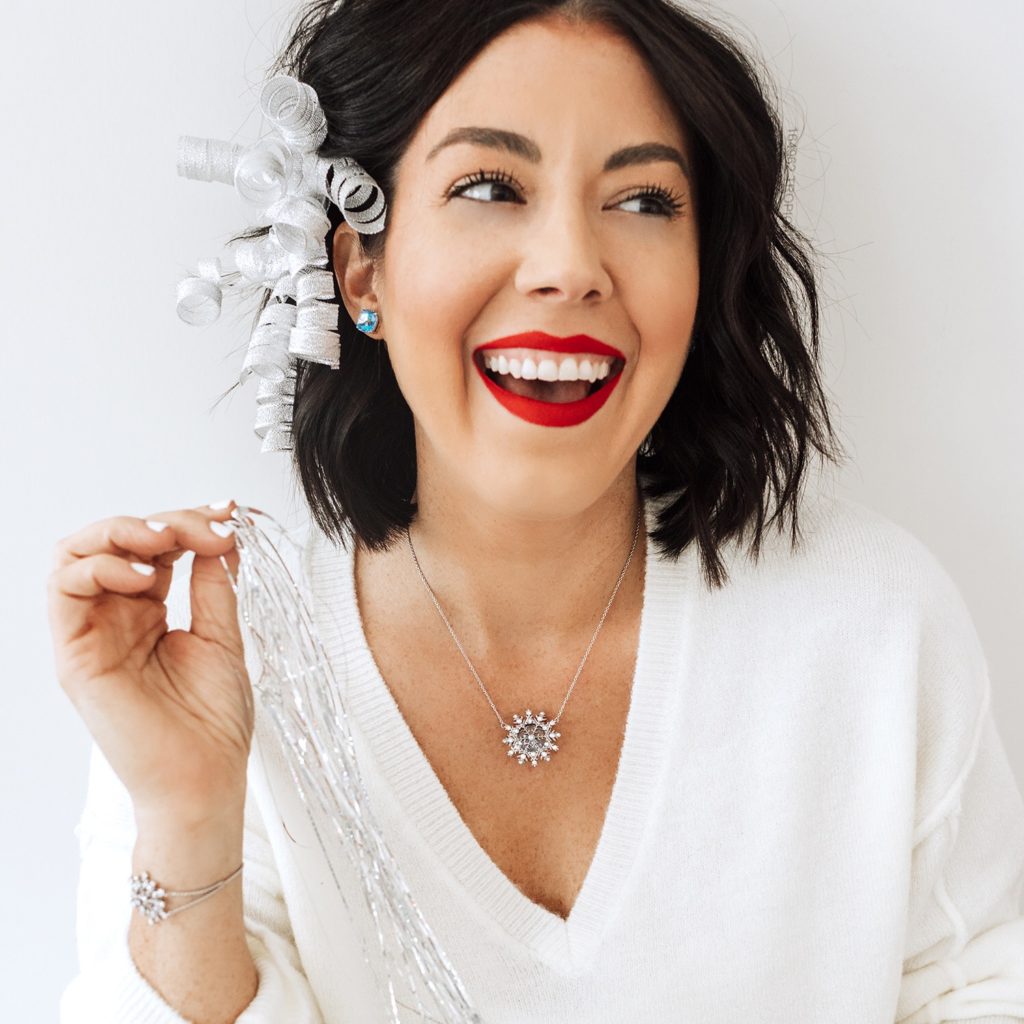 Woman wearing Origami Owl Snowflake Collection