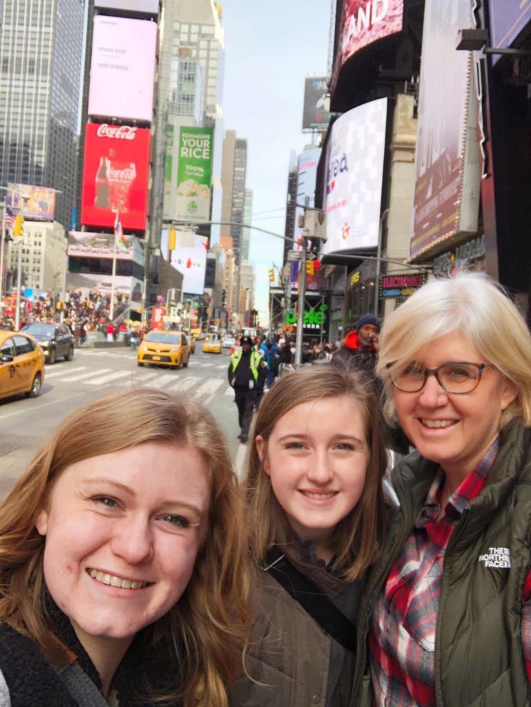 Hannah, Meg, and Mom in Times Square