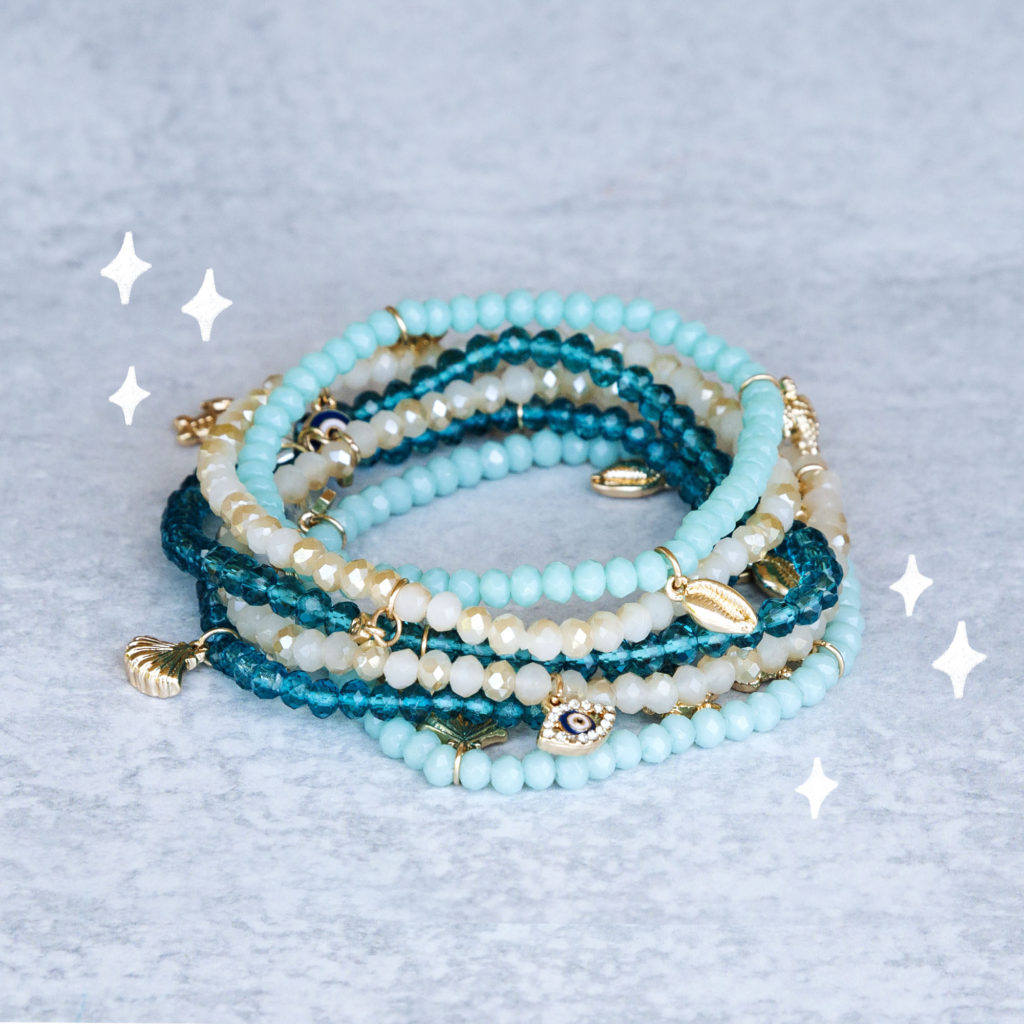 Origami Owl aqua blue beaded bracelet set